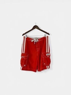 Vintage Orange Cargo Swim/Board Shorts with White Stripes